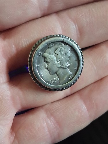 BEST VINTAGE NATIVE AMERICAN STERLING SILVER MERCURY DIME RING SIZE 5.5