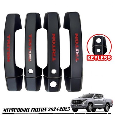 Black Door Handle Cover Red Logo Keyless Hole For Mitsubishi Triton L200 2024