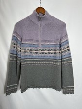 VTG Eddie Bauer Sweater Women M Purple Fair Isle Beaded Cotton Angora Ski Nordic