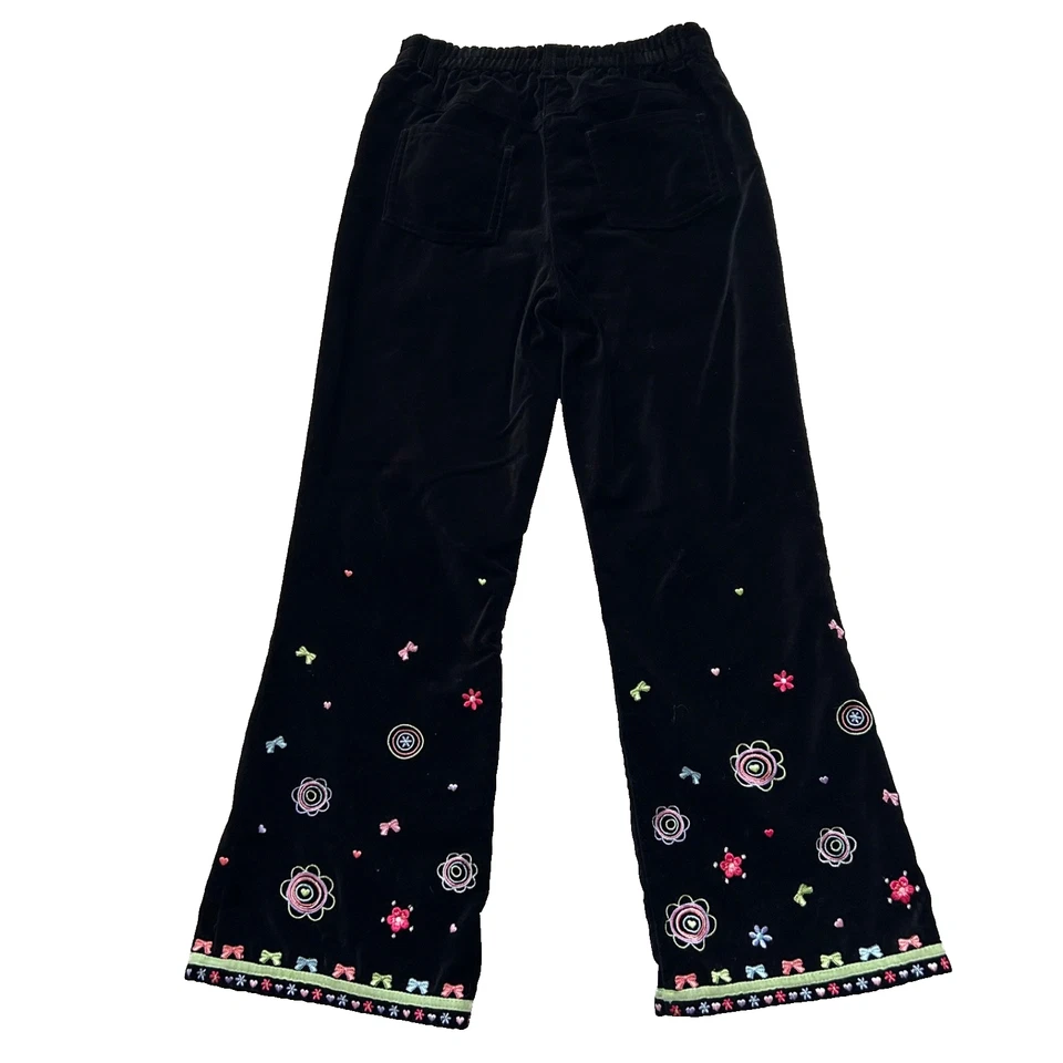 Pantalones de Fiesta Talbots Niños Niñas Negros Terciopelo Suave Bordados Talla 6X Foto 2 de 4