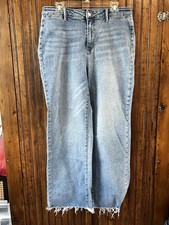 JUDY BLUE WIDE LEG TROUSER HIGH RISE WOMEN'S BLUE JEANS WITH RAW HEM, SIZE 15/32