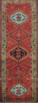 Geometric Tribal Traditional Wool Hand-knotted Vintage 11 ft Runner Rug 3x11