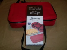 NEW ETERNAL LIVING GLASS BAKING CASSEROLE DISH LID RECTANGLE & INSULATED CARRIER