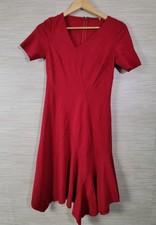 Elie Tahari Women’s Red Dress Size 4 Fit Flare V Neck Short Sleeve
