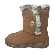 Vionic Indulge Fairfax Womens Size 6 Chestnut Faux Fur Slippers Orthaheel 6-6