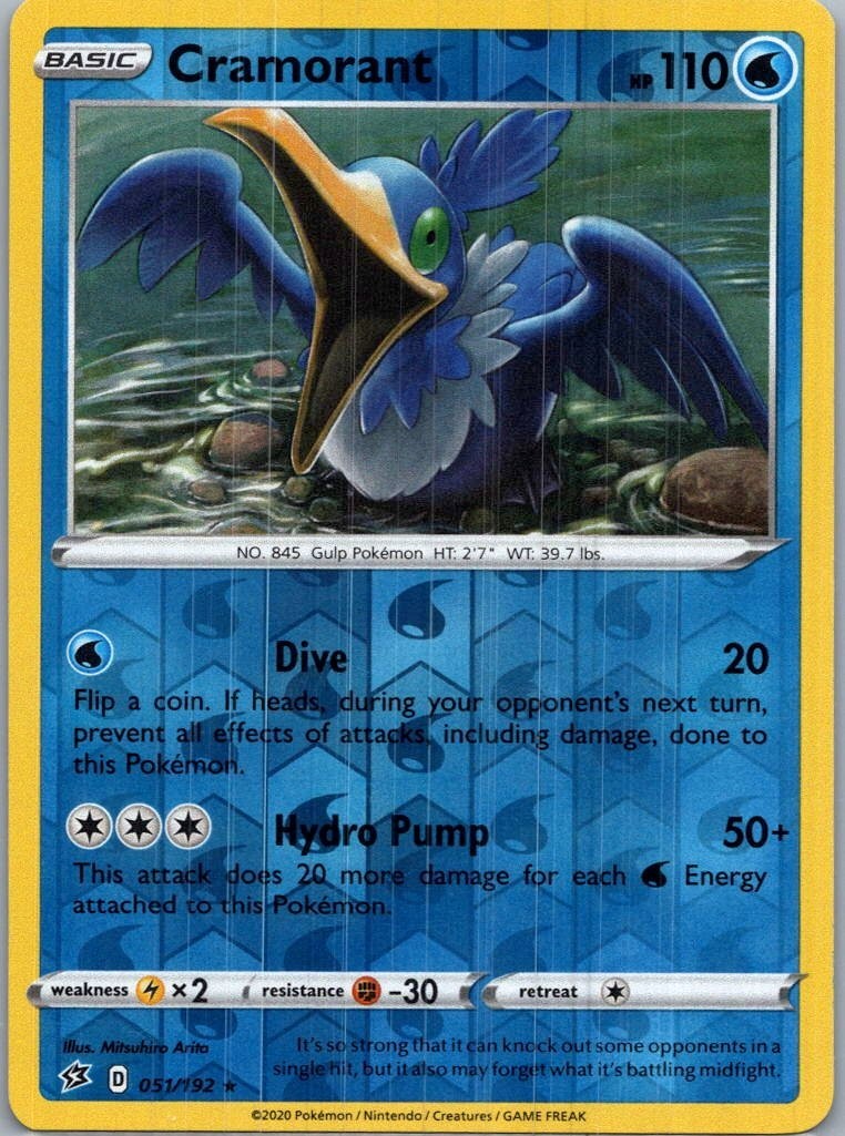 Cramorant - Reverse Holo Rare - 51 / 192 Rebel Clash - Pokemon TCG