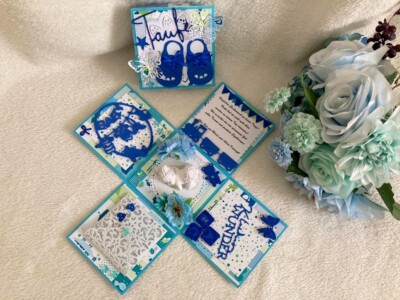 Explosionsbox Exploding Box, Geschenkbox, zur Taufe, Handmade Junge Mädchen Baby