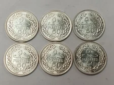 Lot of 6 UNC Lebanon 1952 50 Piastres Silver Coins