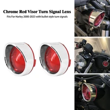 Turn Signal Light Visor Chrome Trim Ring Red Lens Fit For Harley Softail Touring