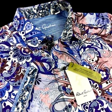 Robert Graham Geometric Colorful Floral Paisley Design Short Sleeve Shirt Large