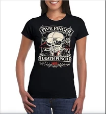 FIVE FINGER DEATH PUNCH SKULL N  ROCK BAND Women's Black T-Shirt
