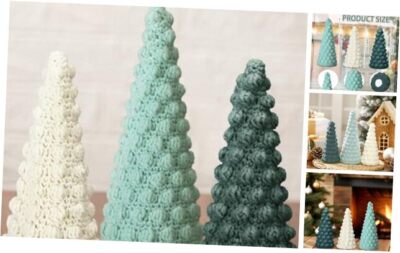 3 Pcs Crochet Christmas Cone Trees Christmas Tree Tabletop Decor Classic Colors