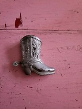 Vintage metal cowboy boot with spur western decoration toothpick holder retro