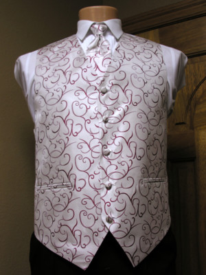 Vest Burgundy Regal Full Back Neck and bow Tie Scroll Tuxedo Wedding Prom