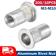 200PCS Aluminum Flange Nutserts Rivet Nut, UNC Flat Head Rivnut Threaded Insert