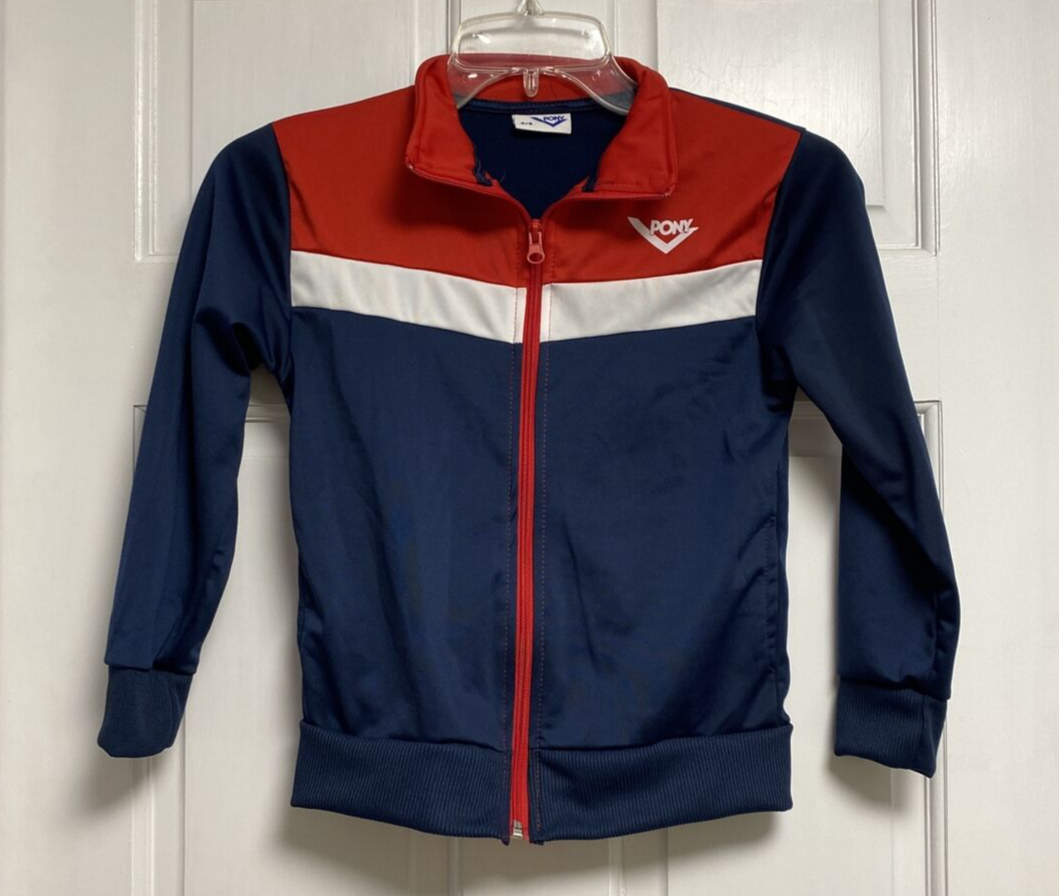Giacca vintage PONY Marca Gioventù Bambino 5 6 Zip Up Track Retro Colore Blocco