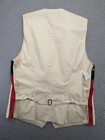 Beige Faconnable vest women’s medium with navy, red, and cream sides, black trim, and two-button front closure.