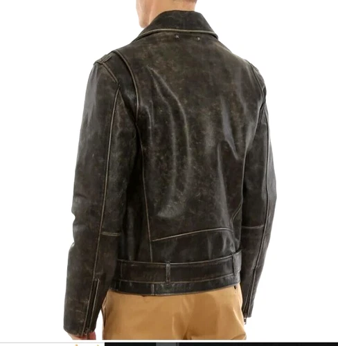 Men's Motorcycle Biker Genuine Buffalo Skin Leather jacket Brando Style Black image 6