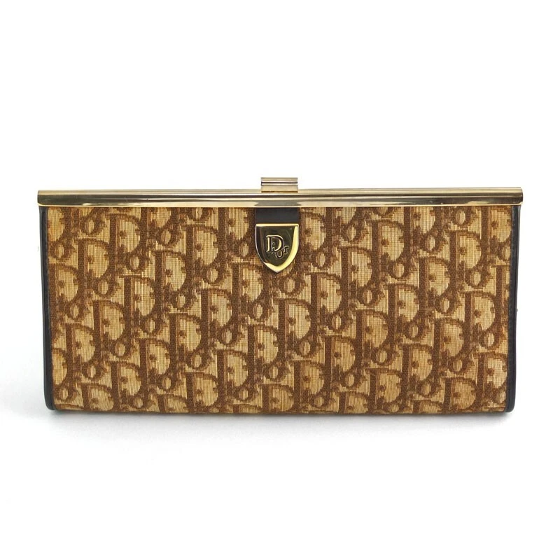 Christian Dior Pochette Sac Trotteur Fête Sac Marron Toile Cuir Or Quincaillerie