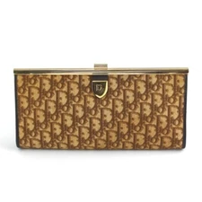 Christian Dior Clutch Bag Trotter Party Bag Brown Canvas Leather Gold Hardware