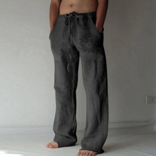 Mens Summer Casual Cotton Linen Baggy Harem Pants Beach Pocket Hippy Trousers ~