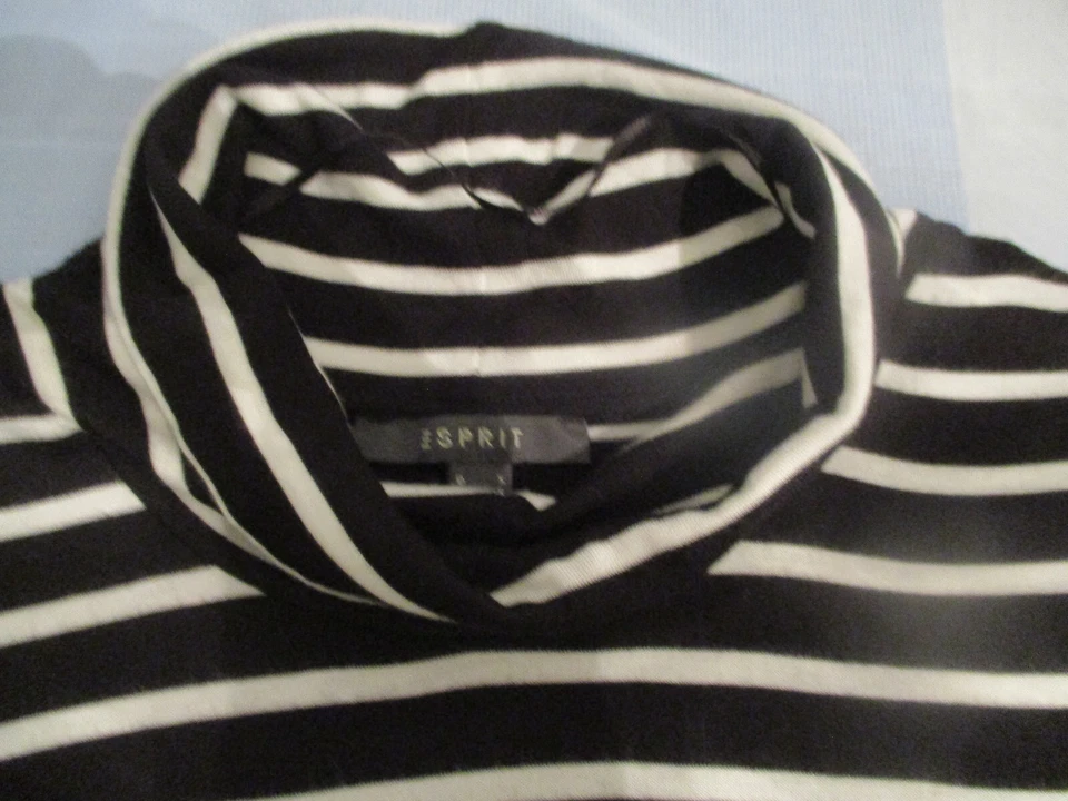 ESPRIT Damen Gr S = 36 - 38 Rolli Pulli Rollkragen Shirt Schwarz + Weiß Streifen - Bild 4 von 4
