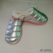 Justice Girls silver Slip-on Scuff Slippers Size 4/5..