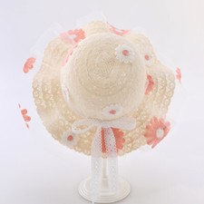 Baby Girls Straw Hat Floppy Wide Brim Sun Hat Lace Embroidered Beach Travel Cap