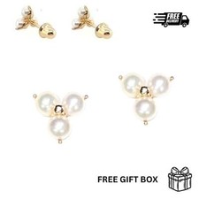 14K Solid Yellow Gold Pearl Screw Back Stud Earrings