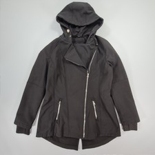 Jessica Simpson Womens Jacket Black Large Parka Hooded Full Zip Softshell