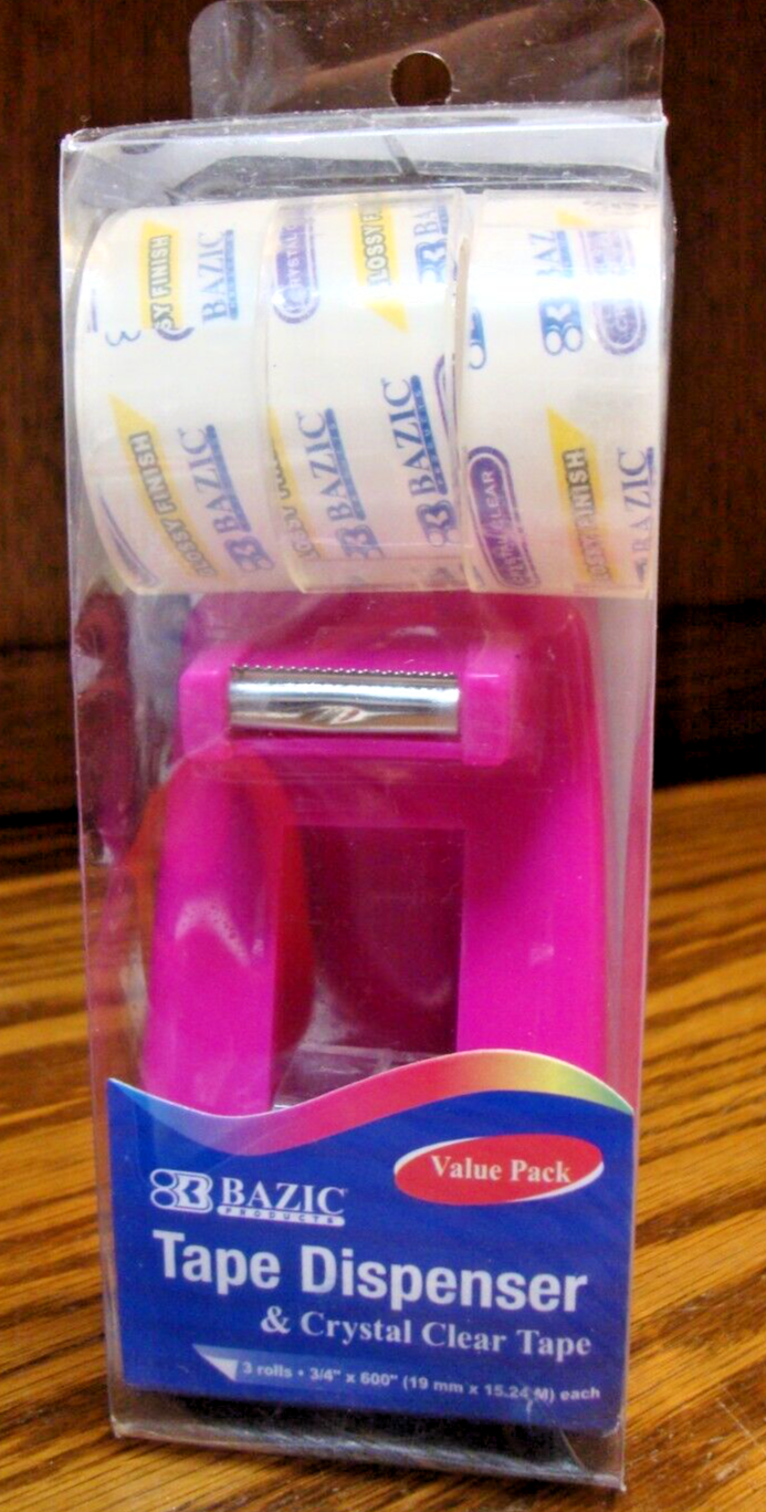 BAZIC Tape Dispenser w/ 3 Rolls Clear Tape 3/4