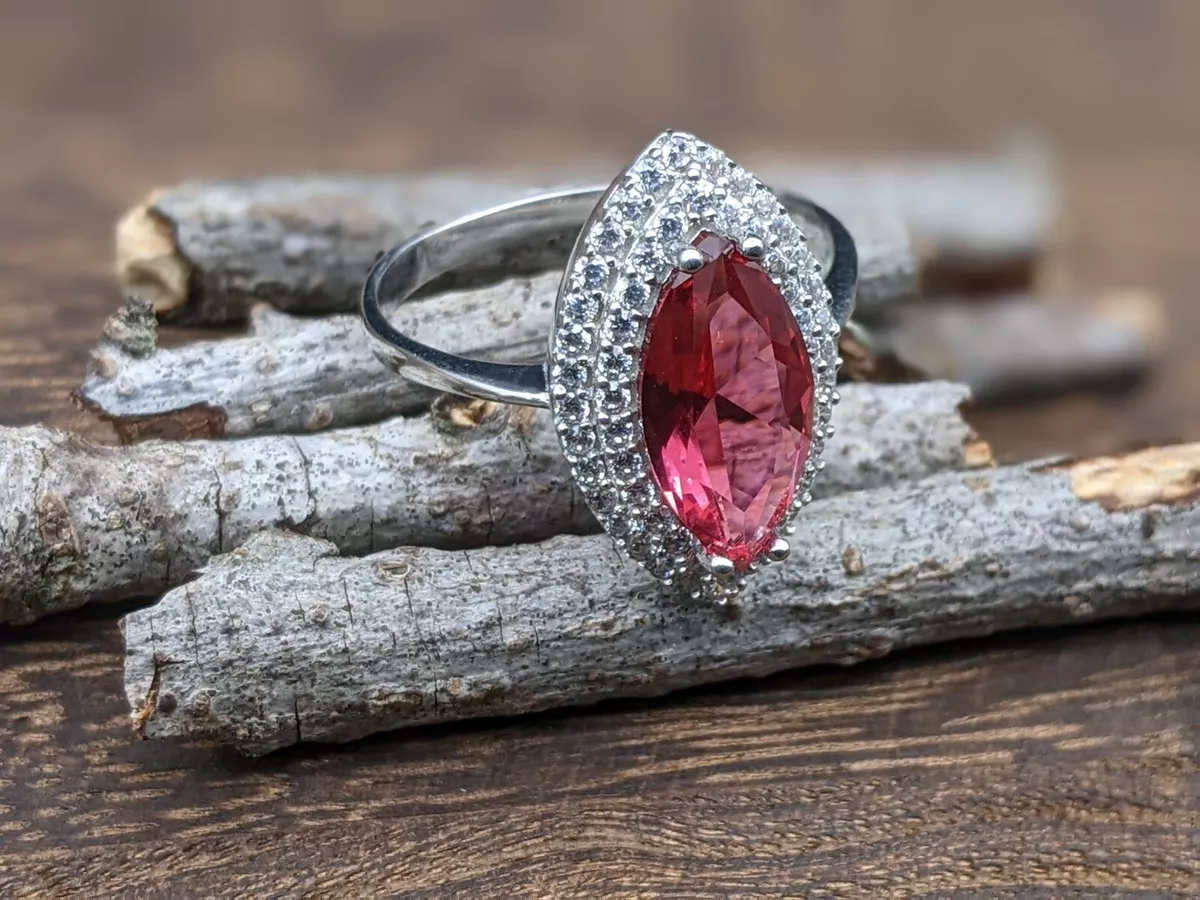 Marquise Pink Tourmaline 925 Sterling Silver Ring Size 9.5 Lab