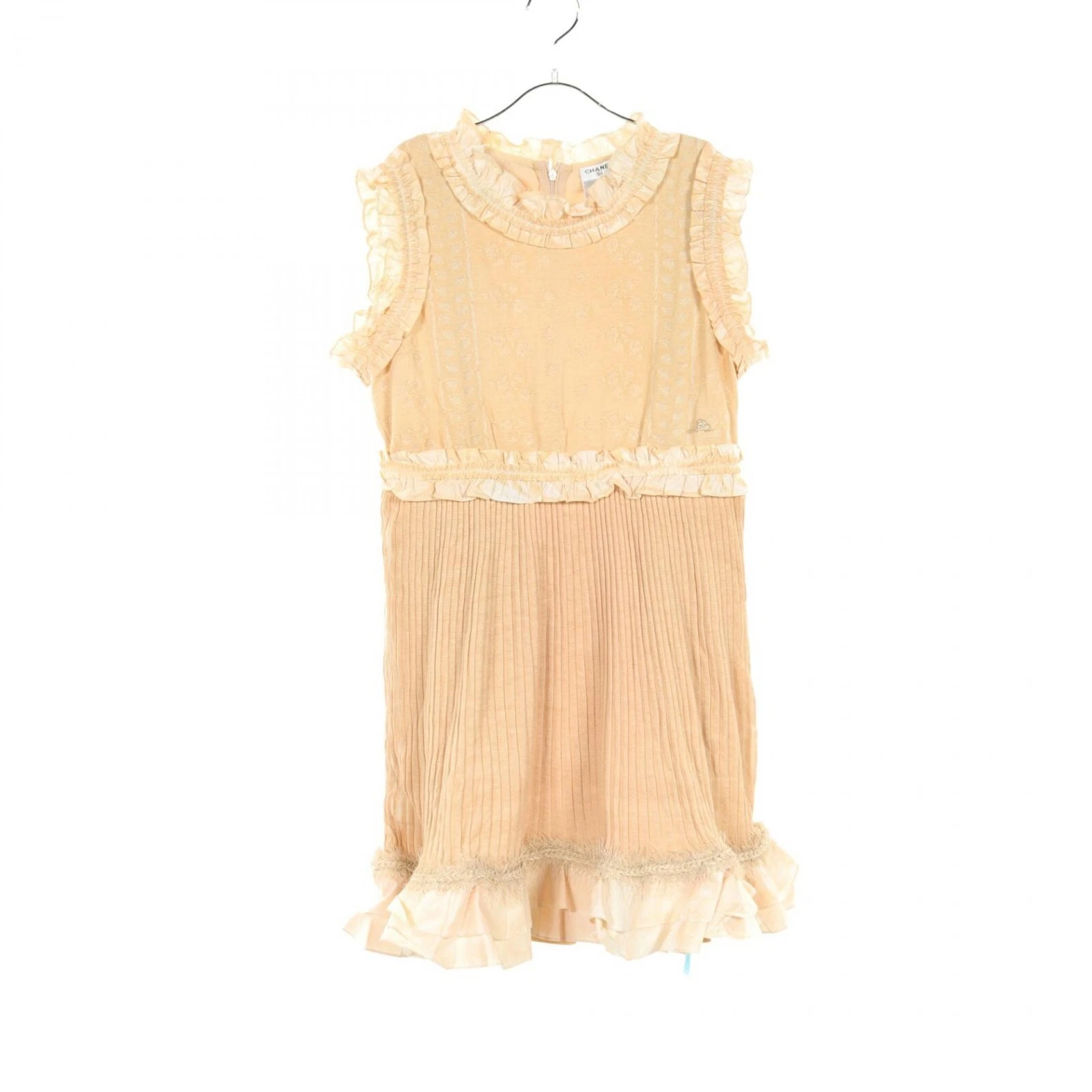 CHANEL Abito smanicato floreale con volant donna taglia 42 beige 100% cotone