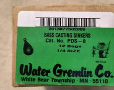 Water Gremlin Fishing Sinkers Case Of 12 Bags 1/4 Size Bass Lure New Egg Weight