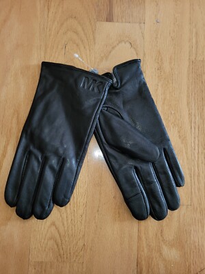 MICHAEL KORS Men's Black Leather Touch Screen Compatible Gloves Size M 