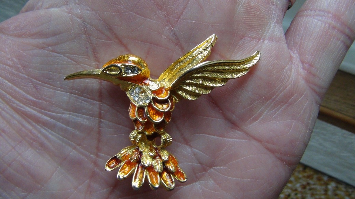 Ancienne Broche Colibri Peinte Sur Celluloid - Occasion Bon état D'usage