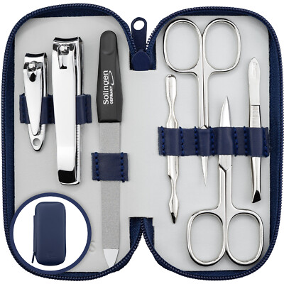 Maniküre Set Solingen in Leder Etui blau - Made in Germany Solingen 7-teilig