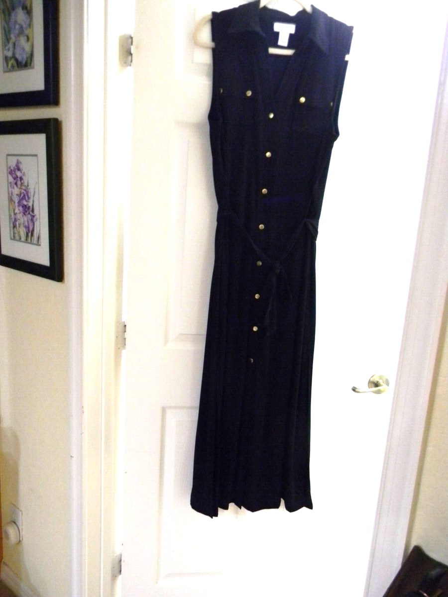 carmen marc valvo maxi dress Carmen Marc Valvo Dresses, XL, Black , Belted, 8 Snap Close, V/Neck, Maxi  Dress