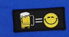 Beer = Happiness Iron On Sew On Embroidered Patch 3 1/2" x 1 1/2"