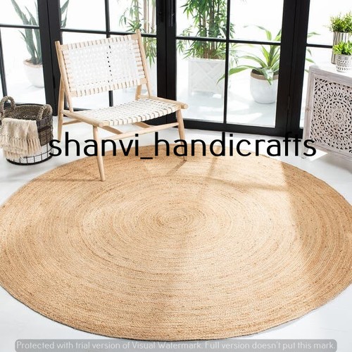 Indien Hand Braided Bohemian Home Decor Round Handwoven Beautiful Jute Rag Rugs - Picture 5 of 5