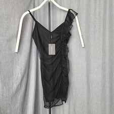 PrettyLittleThing Little Black Dress Lace ruffles shoulder Size 10