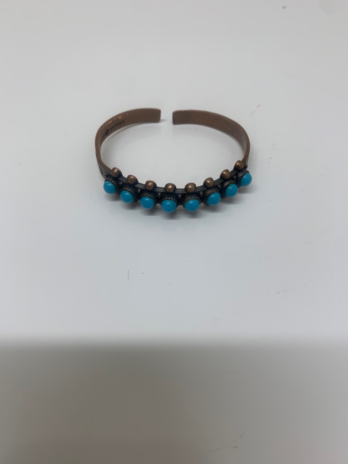 vtg solid copper turquoise toddler child bracelet… - image 1