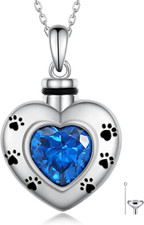 Pet Urn Necklace for Ashes 925 Sterling Silver Cremation Jewelry Pet...