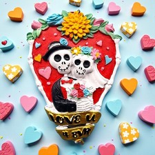 Sugar Skull Day of the Dead Love U 4 Skeleton Couple Heart Ornament Valentine