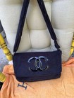 Chanel Logo bag Precision Novelty Terry Cloth Messenger Shoulder Black Mark