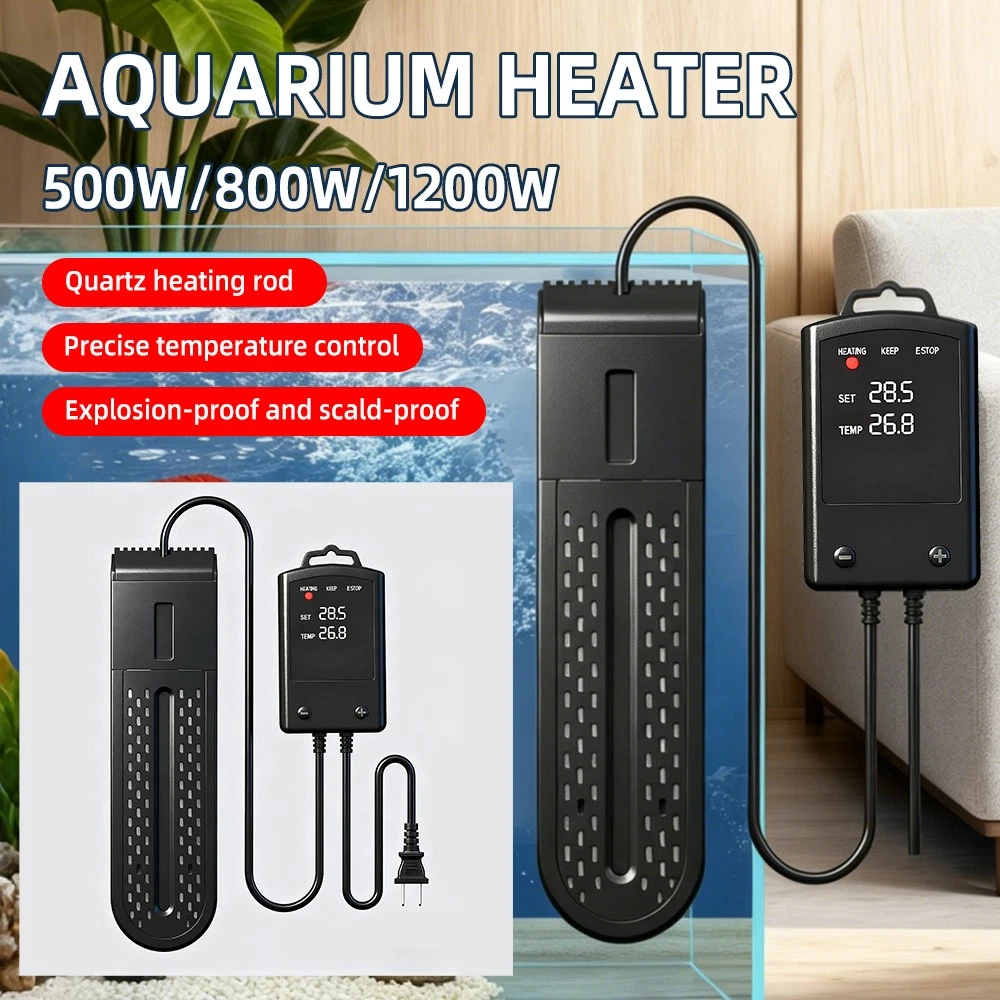 500-1200W Aquarium Heater Rod Fish Tank Submersible With Visible LED Display