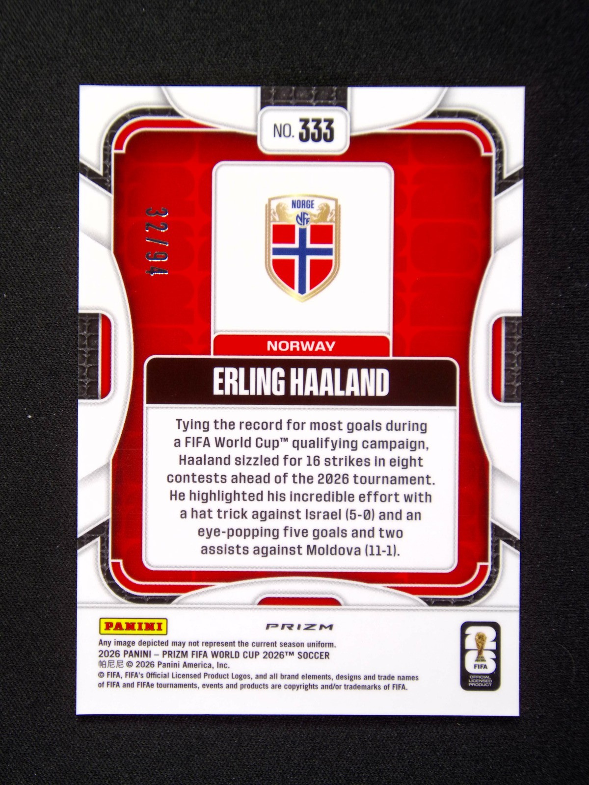 2026 Panini Prizm FIFA World Cup Erling Haaland #333 Norway Old Glory /94 view 2