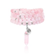 108 Mala Beads Bracelet 8mm Natural Matte Rose Quartz Healing Crystal Stone M...