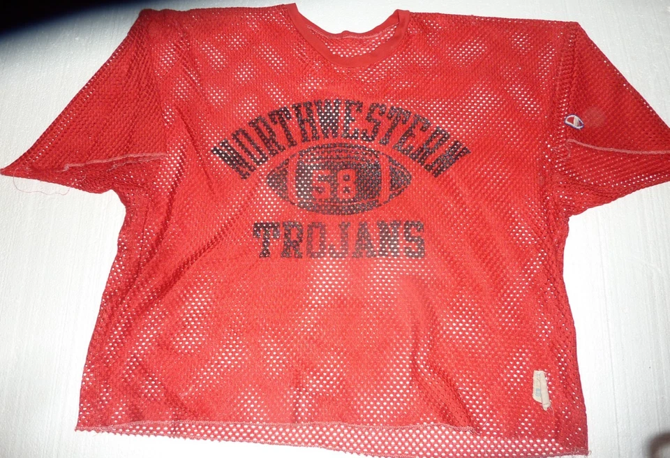 Camiseta de fútbol vintage de los 90 Champion Northwestern Trojans #58 malla roja L C-38 Foto 2 de 4