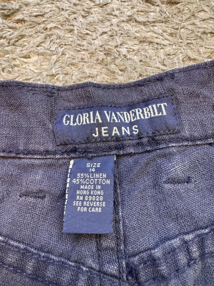 Pantalones chinos Gloria Vanderbilt Jeans para mujer 14 azul marino mezcla de lino calce cónico Foto 3 de 4